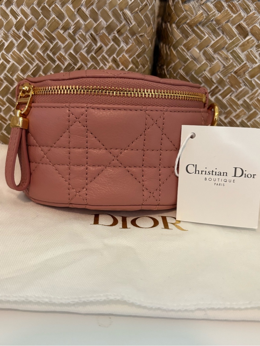 Dior Rose Quilted Leather Cosmetic Pouch with Gold Hardware